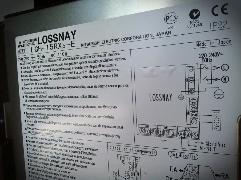 Mitsubishi Lossnay LGH-15RX5-E-01